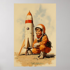 Jongen astronaut retro stijl poster