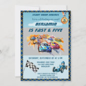 Jongen Auto Auto Racing Thema 5e Verjaardagsfeest Kaart (Voorkant)