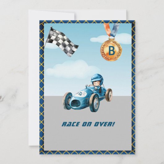 Jongen Auto Auto Racing Thema 5e Verjaardagsfeest Kaart (Achterkant)