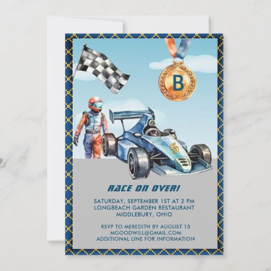 Jongen Auto Auto Racing Thema 5e Verjaardagsfeest Kaart (Achterkant)