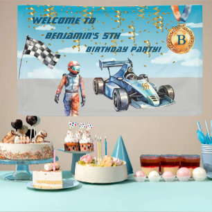 Jongen Auto Racing Thema 5e Verjaardag Party Banne Spandoek
