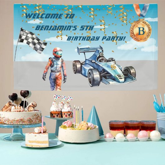 Jongen Auto Racing Thema 5e Verjaardag Party Banne Spandoek