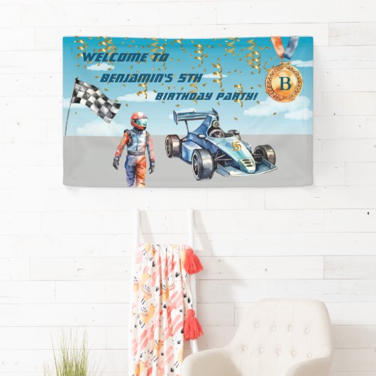 Jongen Auto Racing Thema 5e Verjaardag Party Banne Spandoek (Insitu)