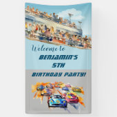 Jongen Auto Racing Thema 5e Verjaardag Party Banne Spandoek (Verticaal)