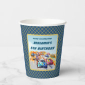 Jongen Auto Racing Thema 5e Verjaardagsfeest Papieren Bekers (Achterkant)