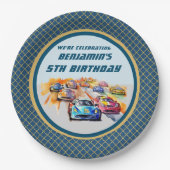 Jongen Auto Racing Thema 5e Verjaardagsfeest Papieren Bordje (Voorkant)