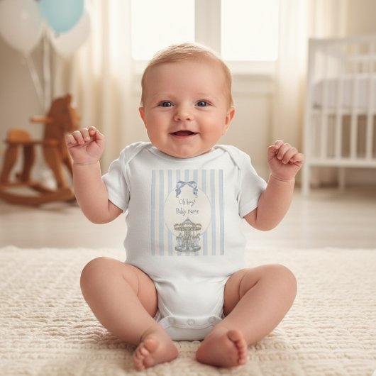 Jongen Baby Blauwe Strik Draaimolen Waterverf Bab Romper