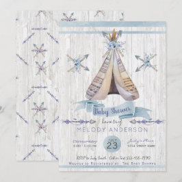 Jongen Baby Blue Shower Boho Chic Teepe & Arrows Kaart