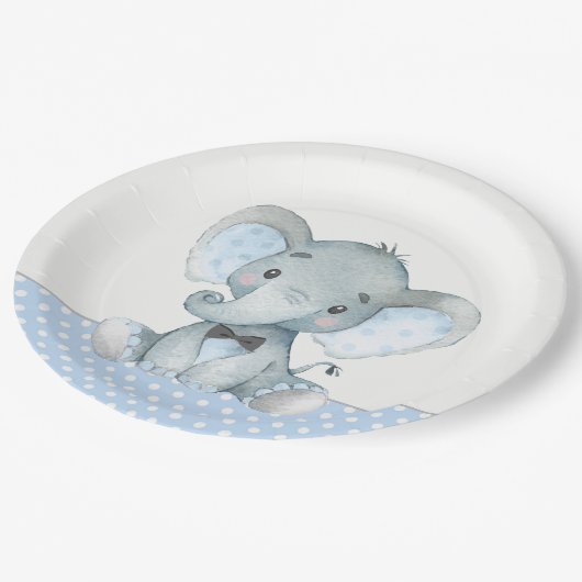 Jongen Baby Elephant Baby shower Paper Borden Papieren Bordje (Gekanteld)