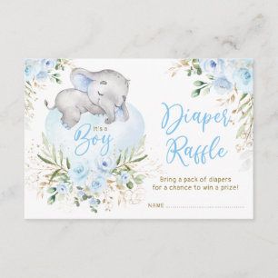 Jongen Baby Elephant Blue Rozen Diaper Raffle Informatiekaartje