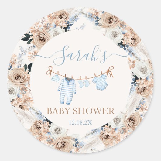 Jongen Baby Kleding Baby shower Ronde Sticker (Voorkant)