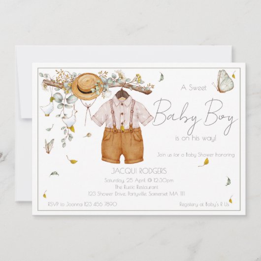 Jongen Baby Kleding Baby shower Uitnodiging (Voorkant)
