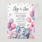 Jongen Baby Olifant Feestelijke Blauwe Ballon SIP  Uitnodiging Briefkaart (Voorkant)