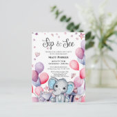 Jongen Baby Olifant Feestelijke Blauwe Ballon SIP  Uitnodiging Briefkaart (Staand voorkant)