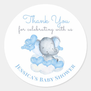 Jongen Baby Olifant met Blauwe Harten - Dank U Ronde Sticker
