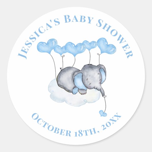 Jongen Baby Olifant op White Cloud Baby shower Ronde Sticker (Voorkant)