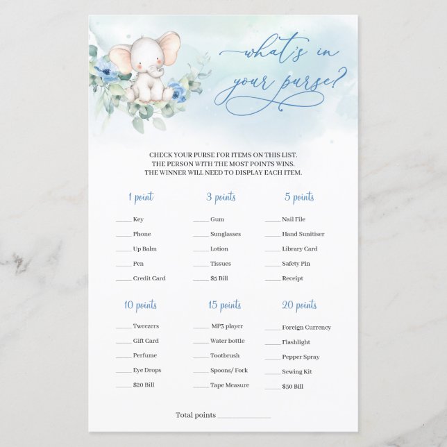 Jongen baby olifant Wat is er in je tas spel (Voorkant)