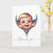 Jongen Baby Peeking uit Baby shower Dank je Kaart (Gele Bloem)