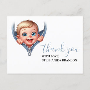 Jongen Baby Peeking uit Baby shower Wit Dank je Briefkaart