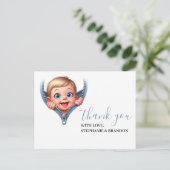 Jongen Baby Peeking uit Baby shower Wit Dank je Briefkaart (Staand voorkant)