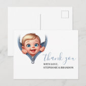 Jongen Baby Peeking uit Baby shower Wit Dank je Briefkaart (Voorkant / Achterkant)