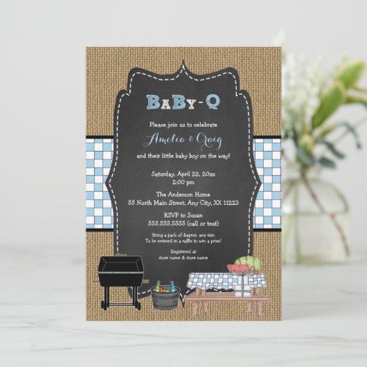 Jongen Baby-Q Baby shower, BBQ baby shower Kaart (Staand voorkant)