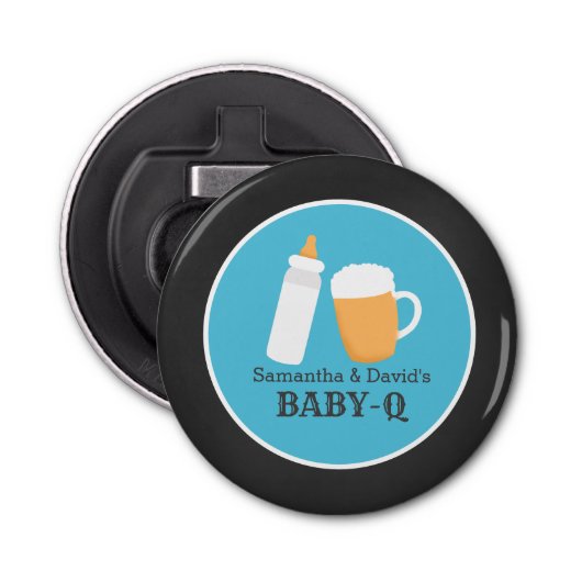 Jongen Baby Q-koppels bier Baby shower Button Flesopener (Voorkant)