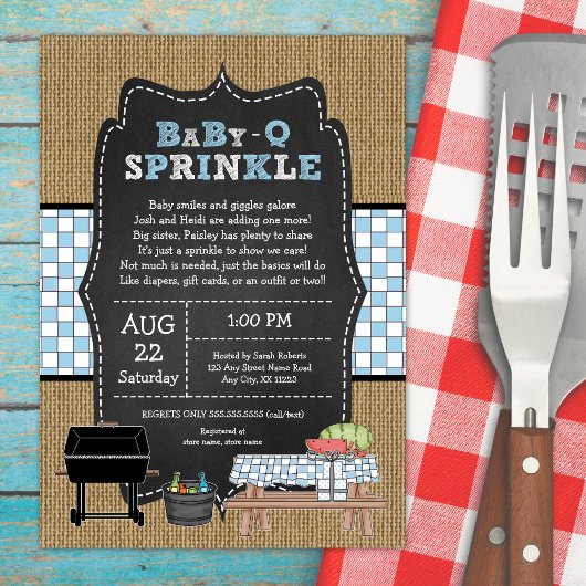 Jongen Baby Q Sprinkle, BBQ baby shower Kaart