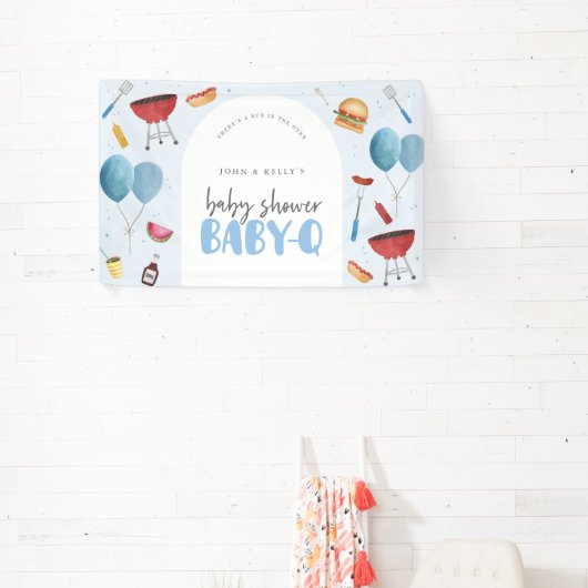 Jongen Baby shower Baby-Q (BBQ) Grotere banner Sig (Insitu)