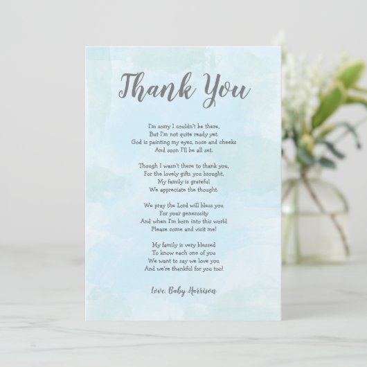 Jongen Baby shower Bedankt voor je opmerking met g (Staand voorkant)