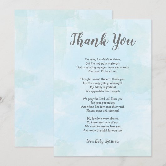 Jongen Baby shower Bedankt voor je opmerking met g (Voorkant / Achterkant)