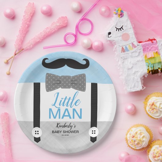 Jongen baby shower blauw grijs man papieren bordje (Feest)