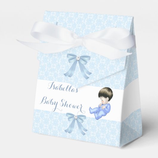 Jongen Baby shower Blauw Schattige Baby Damask Fav Bedankdoosjes (Voorkant Zijde)