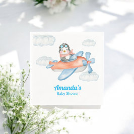Jongen Baby shower Blauw Vliegtuig Pinguïn Papier  Servet