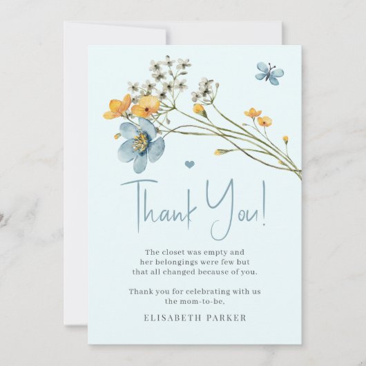 Jongen baby shower blauw waterverf dank u kaart (Voorkant)