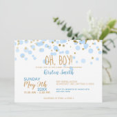 Jongen! Baby shower Blauwe en gouden Confetti Kaart (Staand voorkant)