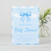 Jongen Baby Shower Blauwe Gingham Strik Kaart (Staand voorkant)
