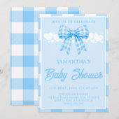Jongen Baby Shower Blauwe Gingham Strik Kaart (Voorkant / Achterkant)