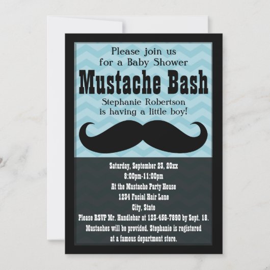 Jongen Baby shower  Blauwe Mustache Bash Kaart (Voorkant)