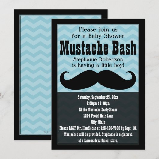 Jongen Baby shower  Blauwe Mustache Bash Kaart (Voorkant / Achterkant)
