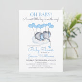 Jongen Baby shower Blauwe Olifant op Cloud Kaart (Staand voorkant)