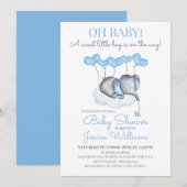 Jongen Baby shower Blauwe Olifant op Cloud Kaart (Voorkant / Achterkant)