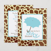 Jongen Baby shower - Blauwe staart en Giraffe afdr Kaart (Voorkant / Achterkant)