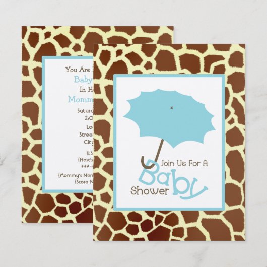 Jongen Baby shower - Blauwe staart en Giraffe afdr Kaart (Voorkant / Achterkant)
