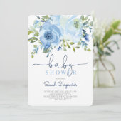 Jongen baby shower, blauwe waterverf florale jonge kaart (Staand voorkant)