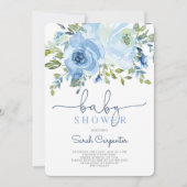 Jongen baby shower, blauwe waterverf florale jonge kaart (Voorkant)