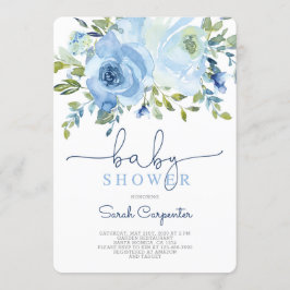 Jongen baby shower, blauwe waterverf florale jonge kaart