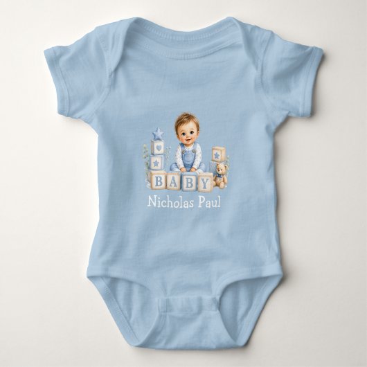 Jongen Baby Shower blokkeert Romper (Voorkant)