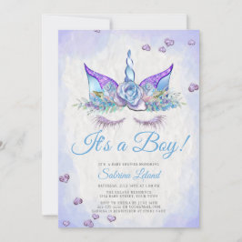 Jongen Baby shower Blue Fantasy Slaping Unicorn Kaart