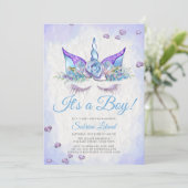 Jongen Baby shower Blue Fantasy Slaping Unicorn Kaart (Staand voorkant)